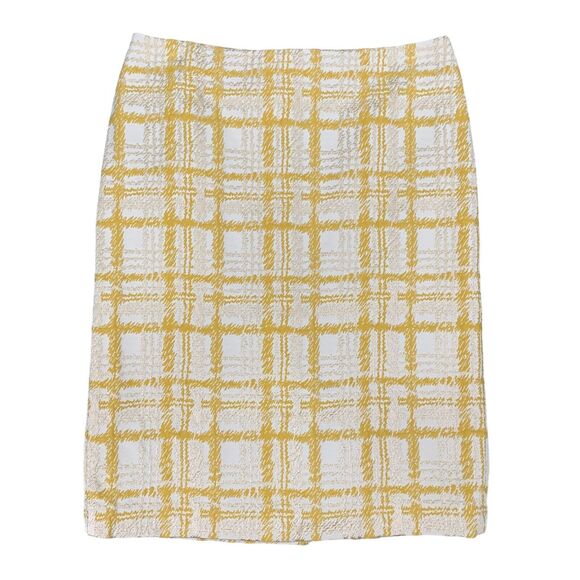 Talbots Skirt Womens 2 Yellow Plaid Tweed Back Zip Pencil Inner Lined Kick Pleat - Picture 1 of 11
